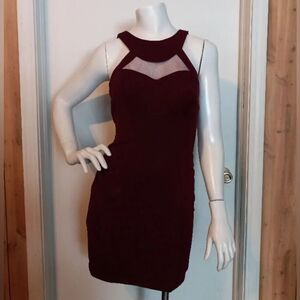 Speechless Burgundy Sweatheart Neckline Strappy Dress with Choker Collar Sz 3